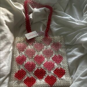 Red and Pink Beaded Isaac Mizrahi beaded Heart Tote
